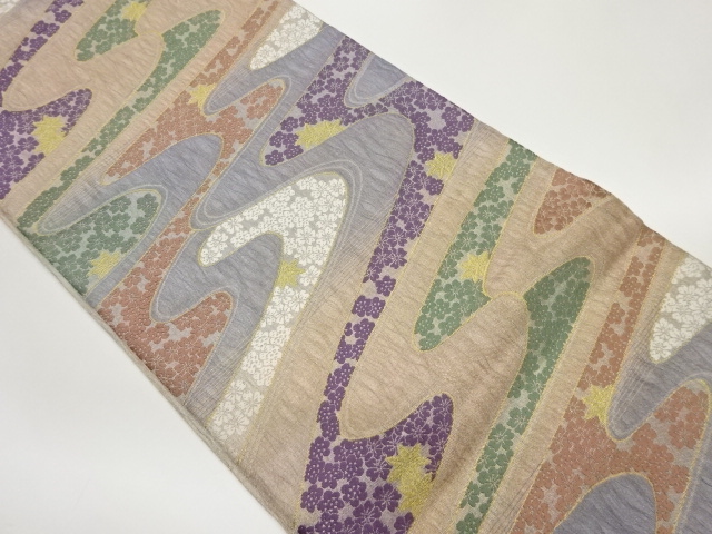 流水に花々模様織出し袋帯